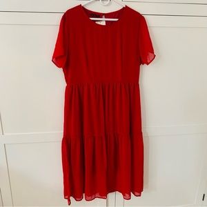 Bloom Chic Red Layered Midi Dress Size 16